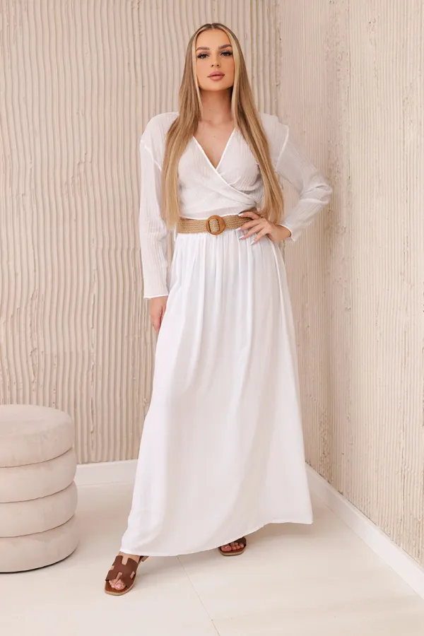 Kesi Włoski Włoski Viscose skirt with decorative belt white