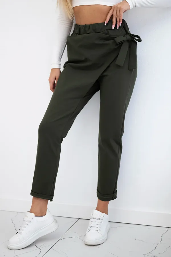 Kesi Włoski Włoski Viscose trousers tied with an asymmetrical front khaki