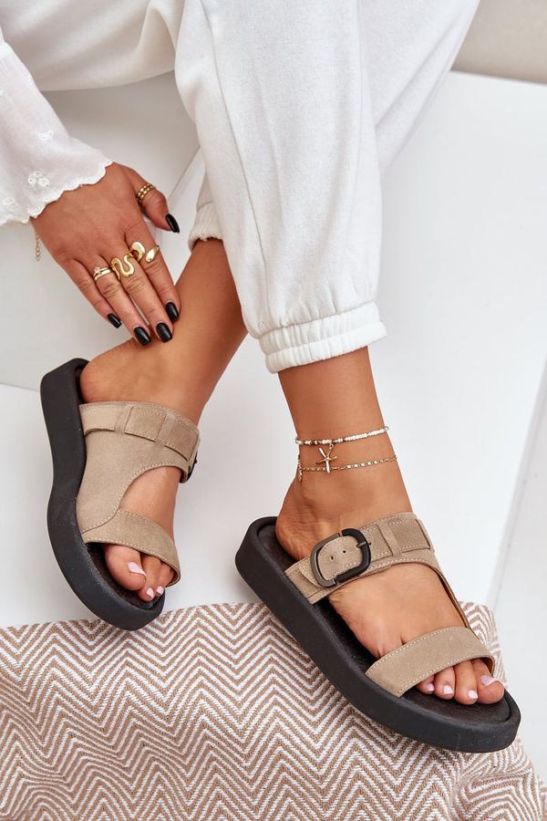 Zazoo Women Suede Slippers On Platform Beige Zazoo 3024