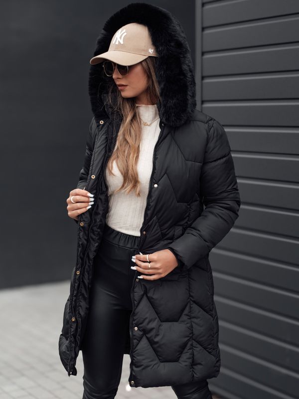 DStreet Women&#039;s winter jacket MYANNA long quilted with hood black Dstreet