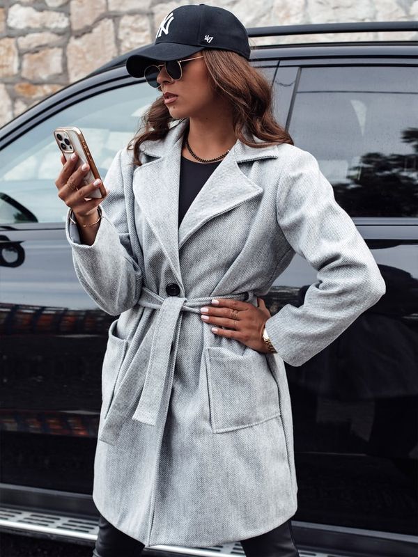 DStreet Women's autumn coat single-breasted with belt QASAR light gray Dstreet