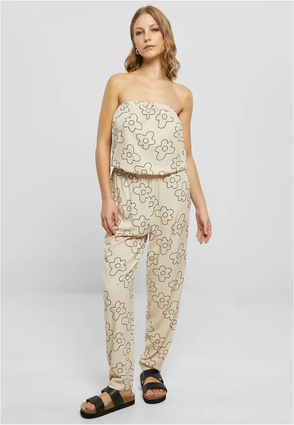 Urban Classics Women's Bandeau viscose jumpsuit with seagrass flower