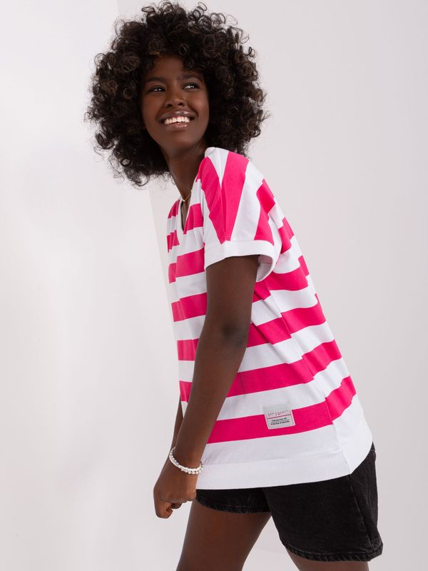 Fashionhunters Women's basic white and fuchsia striped blouse