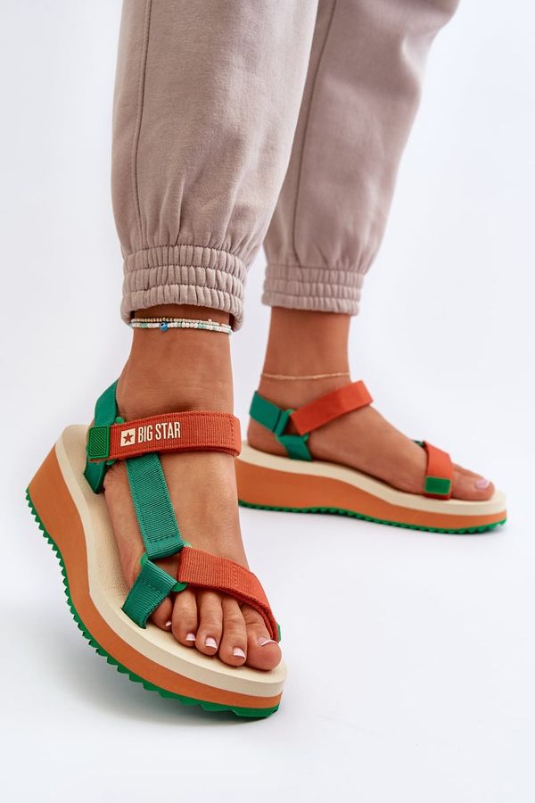 BIG STAR SHOES Women's Big Star Platform and Wedge Sandals - Green-Orange