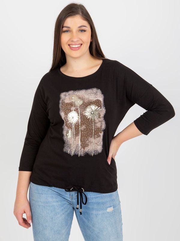 Fashionhunters Women's black blouse plus size with print