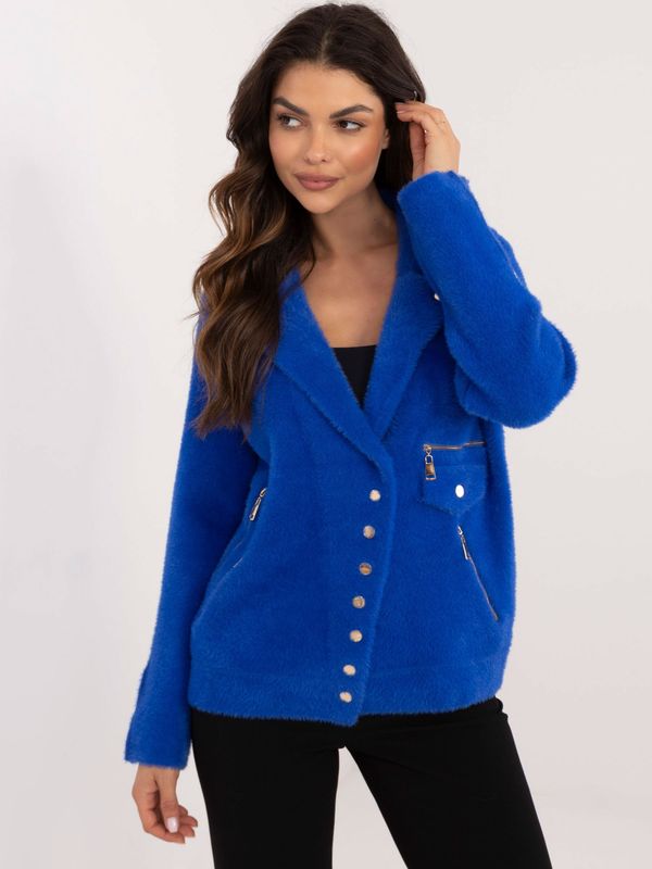 Fashionhunters Women's blue alpaca jacket with pockets