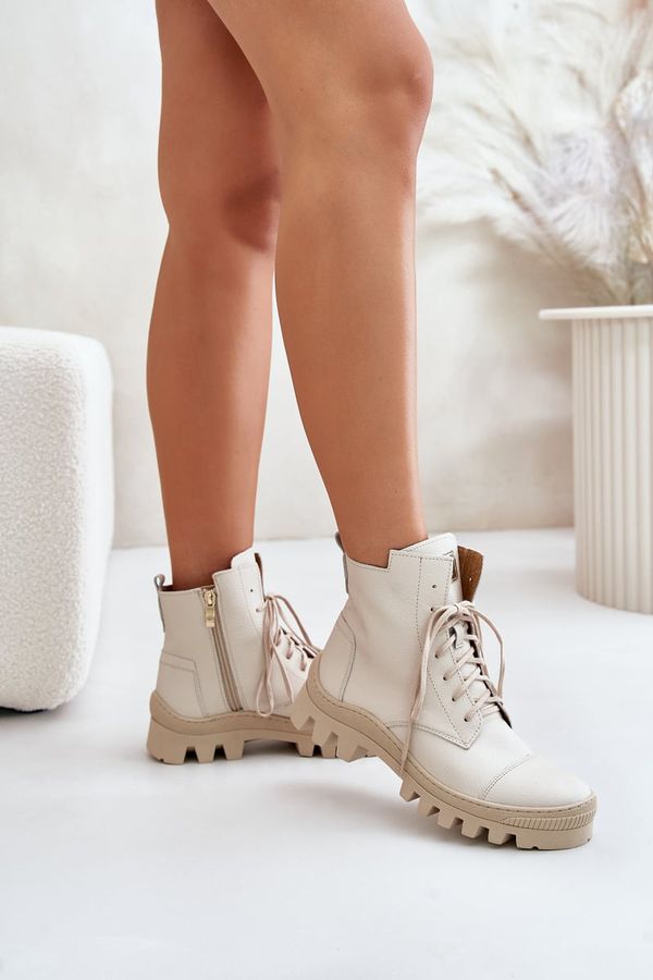 Zazoo Women's Boots Made Of Natural Leather Light Beige Zazoo