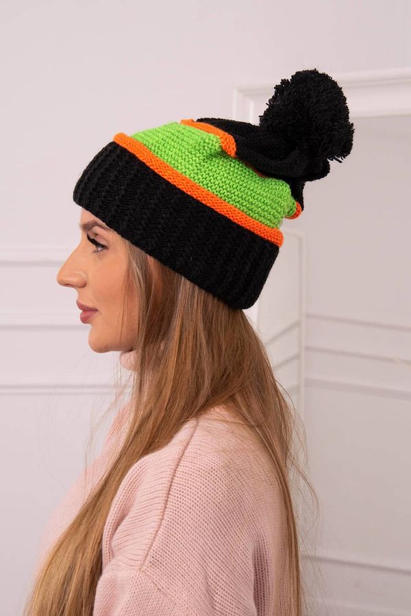 Kesi Women's Cap Kinga K297 Black + Neon Green + Orange