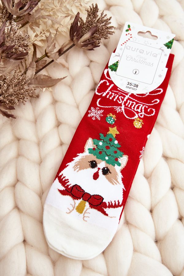 Kesi Women's Christmas Socks with Red Kitten