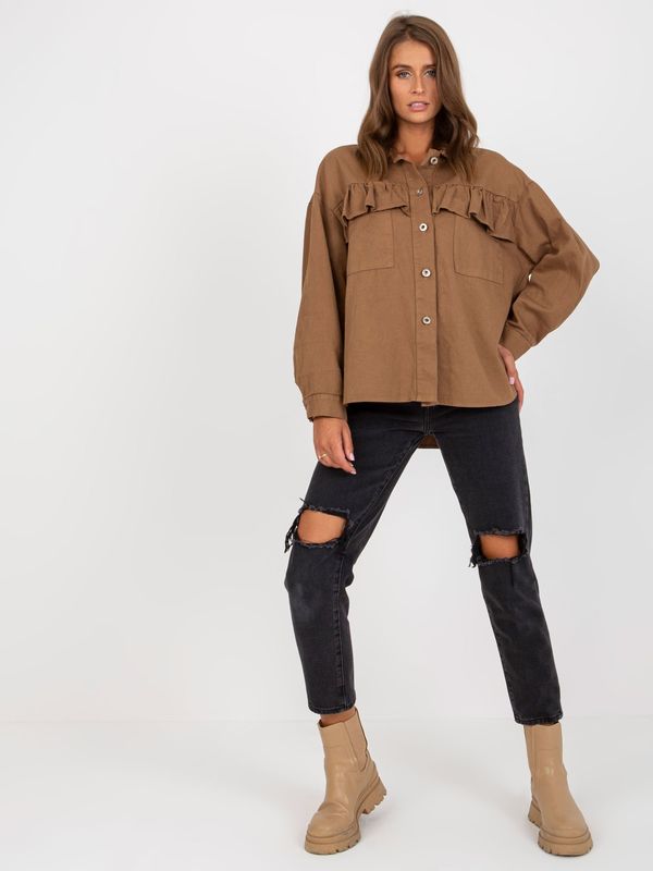 Fashionhunters Women's cotton shirt brown color