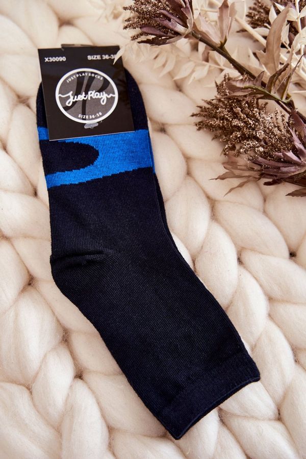 Kesi Women's cotton socks with blue pattern dark blue