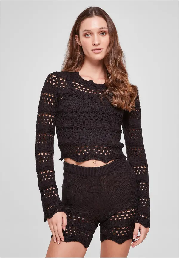Urban Classics Women's crochet knitted sweater black