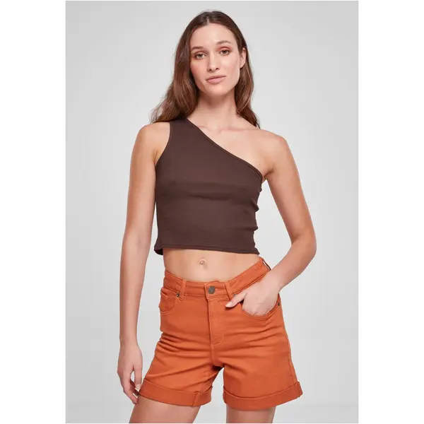 Urban Classics Women's cropped asymmetrical top brown