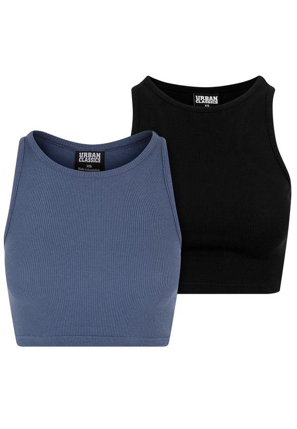 Urban Classics Women's Cropped Rib Top - 2 Pack Blue+Black