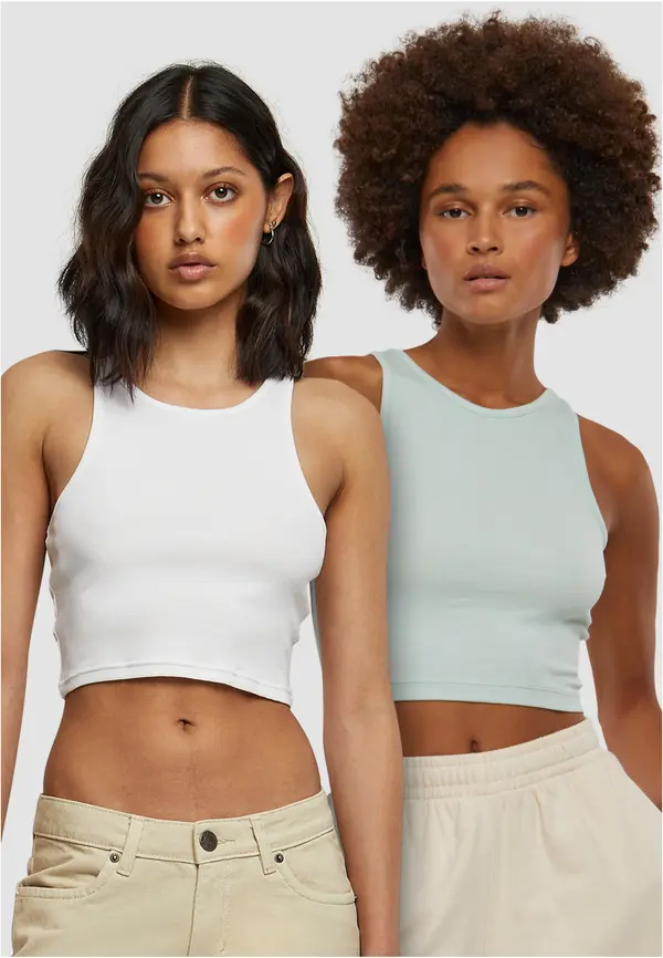 Urban Classics Women's Cropped Rib Top - 2 Pack Mint+White