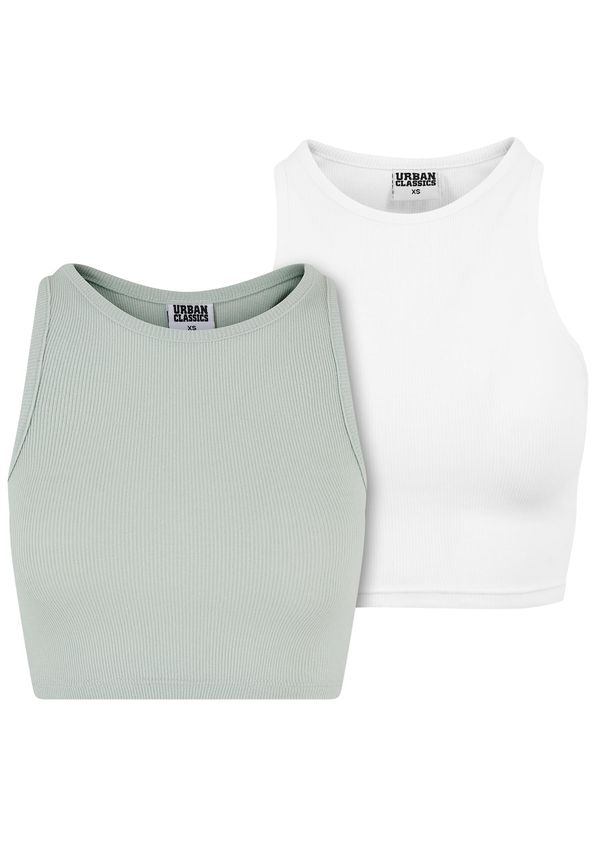 Urban Classics Women's Cropped Rib Top - 2 Pack Mint+White