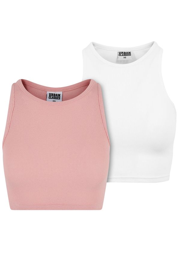 UC Ladies Women's Cropped Rib Top - 2 Pack Pink+White