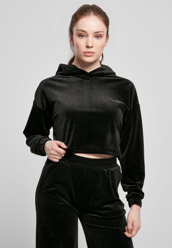 UC Ladies Women's Cropped Velvet Oversized Hoody Black