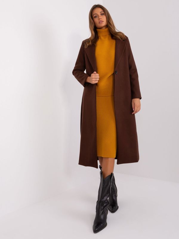 Fashionhunters Women's dark brown coat with belt OCH BELLA