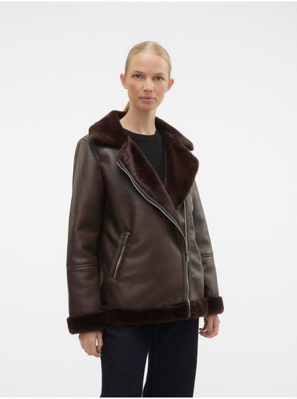 Vero Moda Women's Dark Brown Faux Leather Jacket VERO MODA Emmy - Women