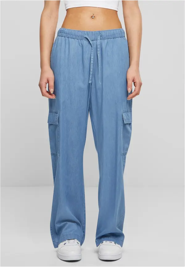 Urban Classics Women's Denim Cargo Pants - Blue
