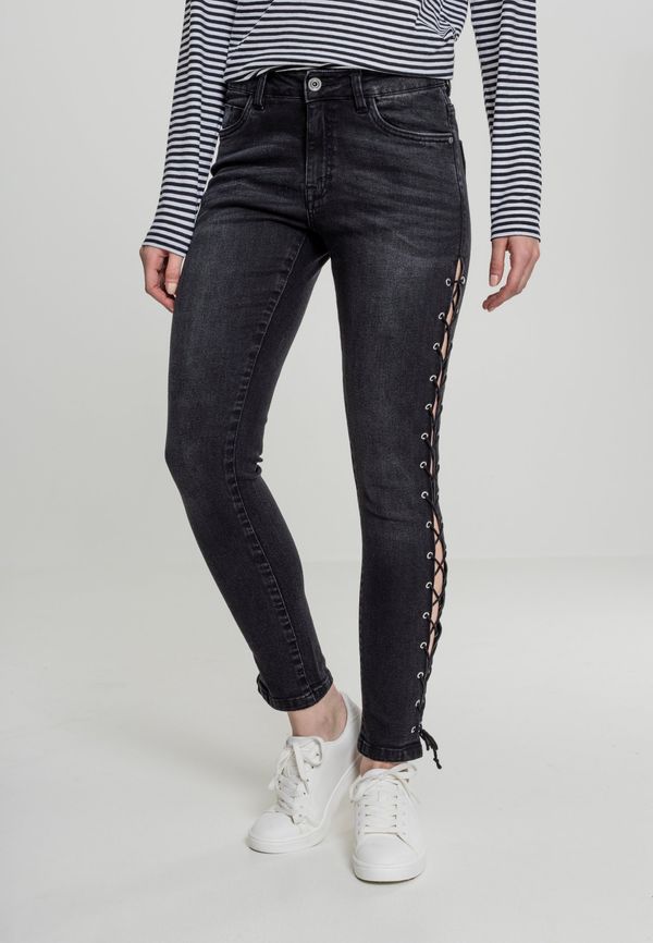 Urban Classics Women's Denim Pants Lace Up Skinny Pants - Black