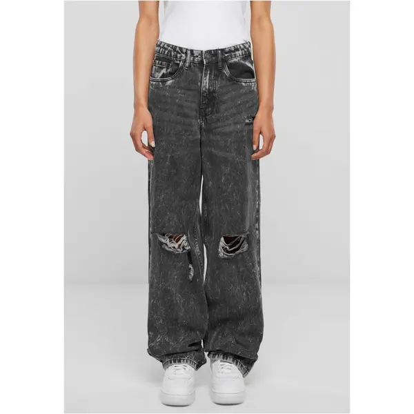 Urban Classics Women's Distressed 90's Wide Jeans - Black