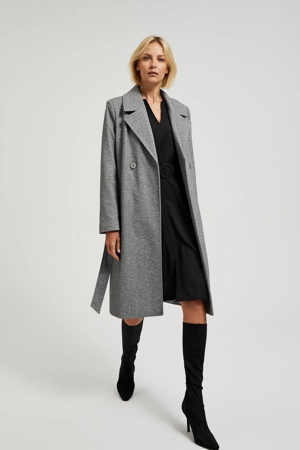 Moodo Women's double-breasted coat with belt MOODO - gray