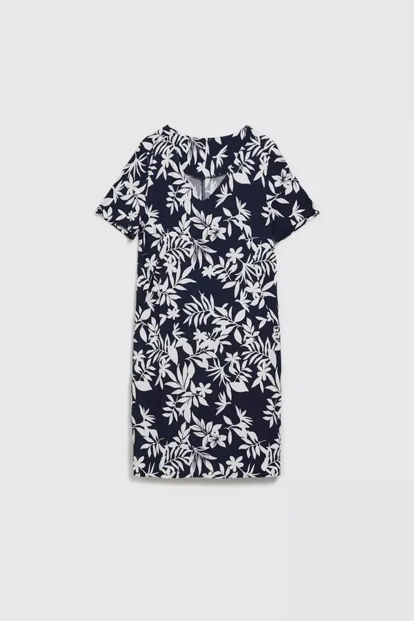Moodo Women's dress MOODO - navy blue, floral pattern