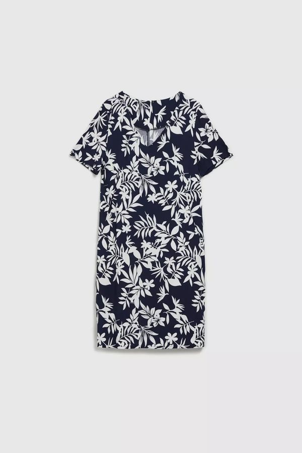 Moodo Women's dress MOODO - navy blue, floral pattern