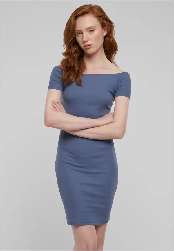 Urban Classics Women's Dress Off Shoulder Rib Blue