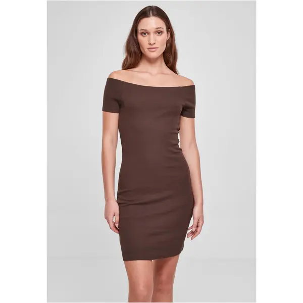 Urban Classics Women's Dress Off Shoulder Rib Brown