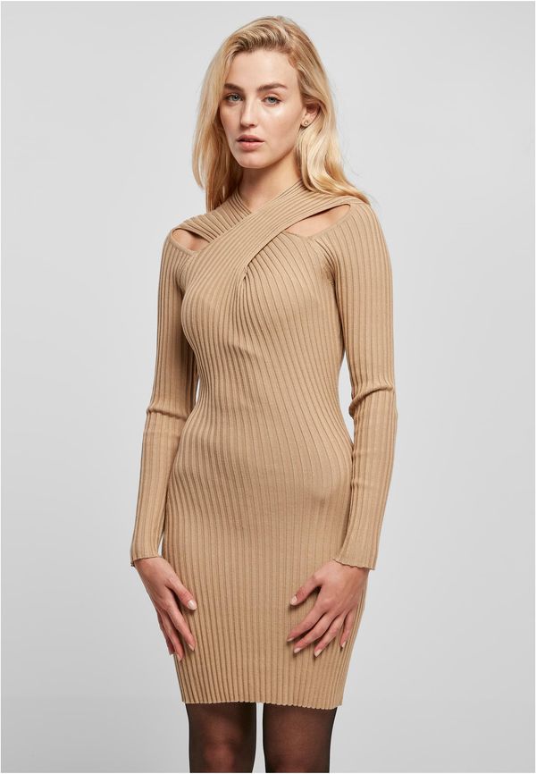 Urban Classics Women's dress with crossed ribbed knit unionbeige