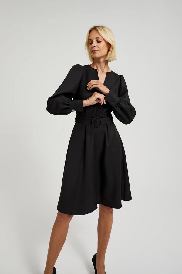 Moodo Women's dress with flared bottom and gathered sleeves MOODO - black