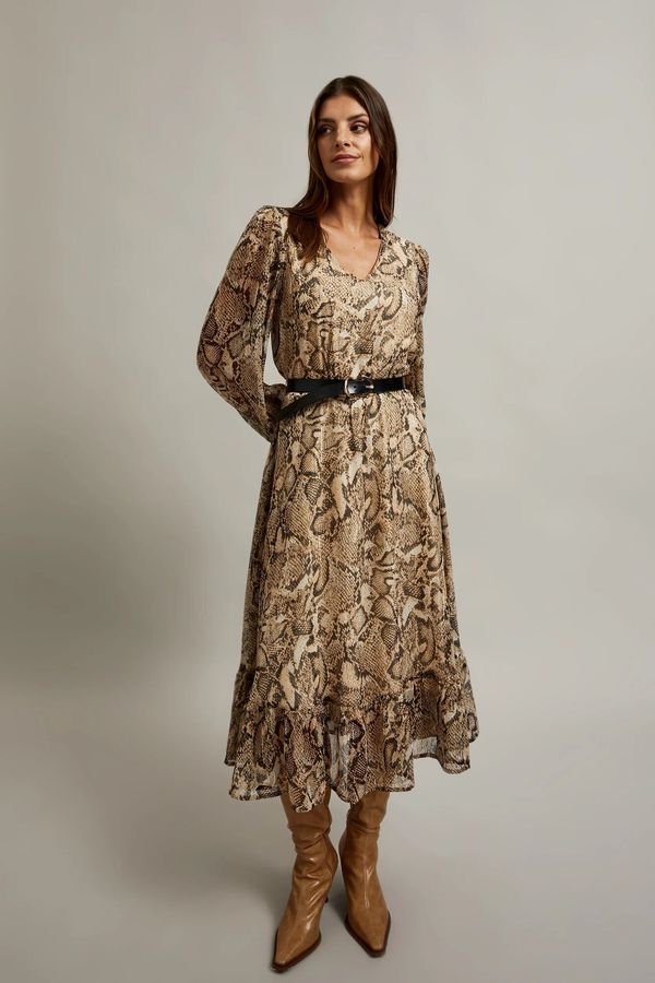 Moodo Women's dress with puffed sleeves and animal print MOODO - beige