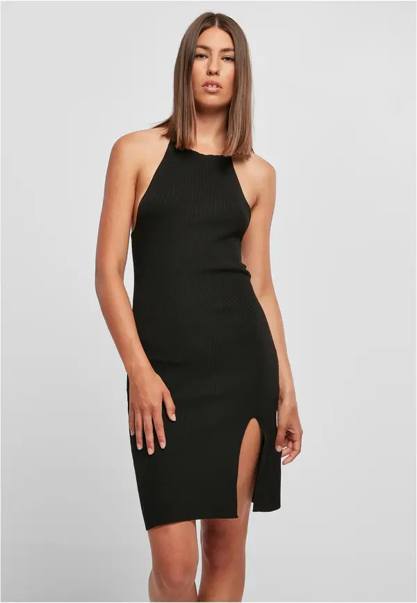 Urban Classics Women's dress with ribbed neck warmer black