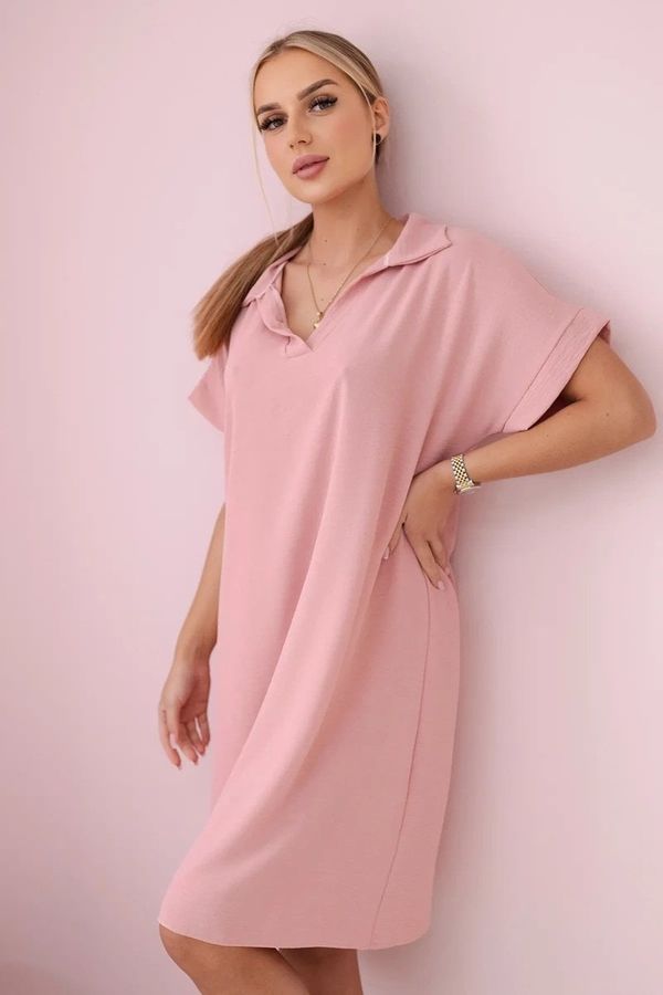 Kesi Women's dress with V-neck and collar - dark powder pink