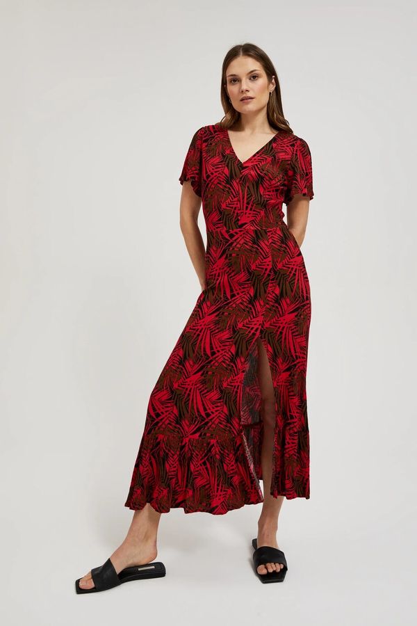 Moodo Women's dress with V-neck and tropical print MOODO - red
