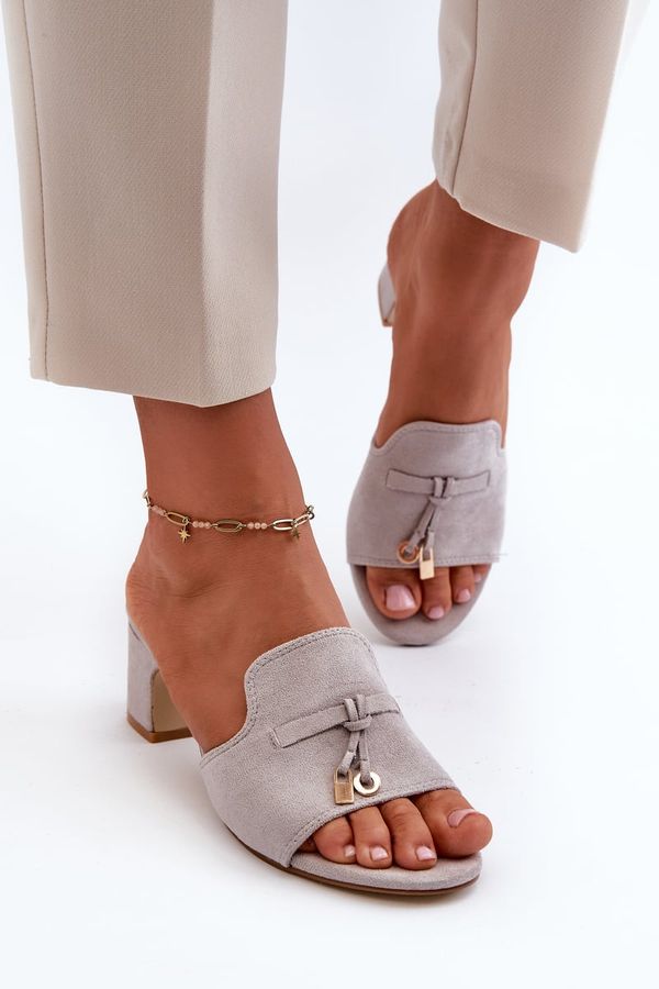 Kesi Women's eco suede slippers on high heel, gray Jemenna