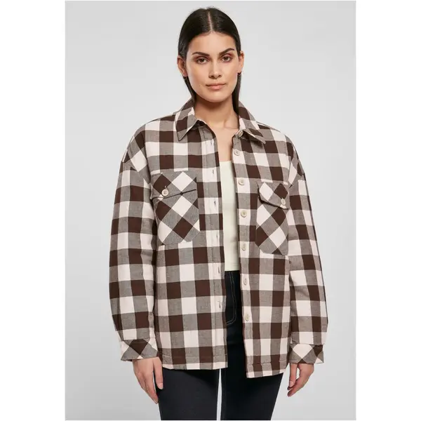 Urban Classics Women's flannel padded overshirt pink/brown