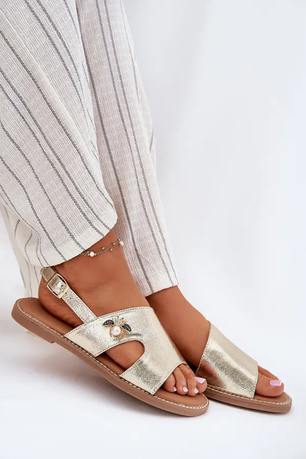 VINCEZA Women's Flat Sandals With Decorative Detail Vinceza 17378 Gold