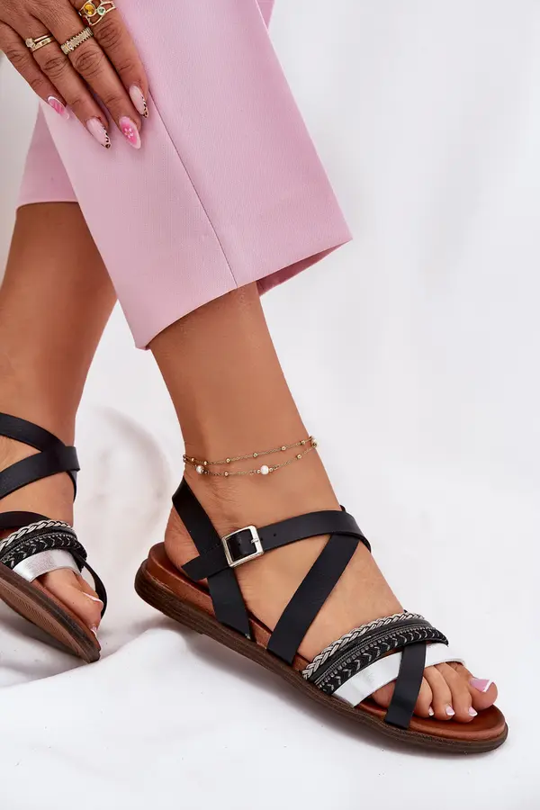 SERGIO LEONE Womens Flat Sandals With Straps Black Sergio Leone