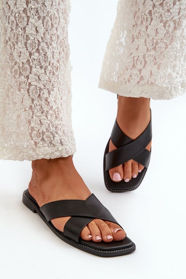 Kesi Women's flat slippers made of eco leather S.Barski Black