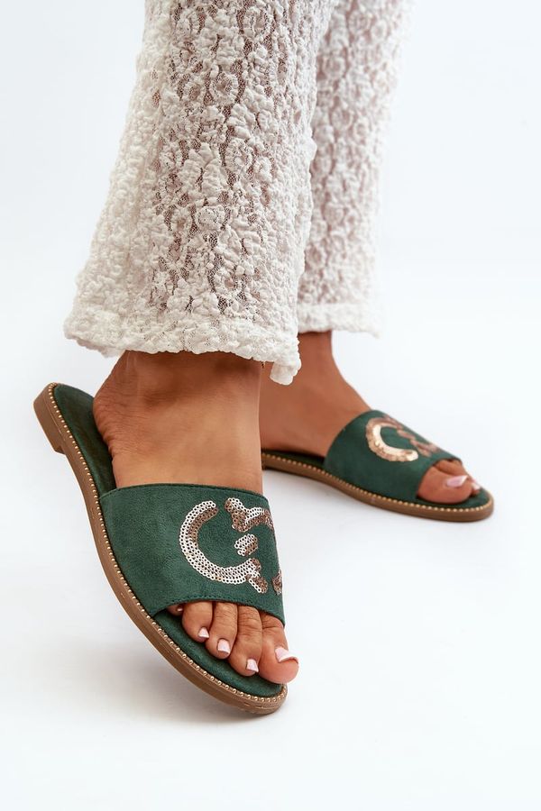 Kesi Women's flat slippers with sequins S.Barski Green