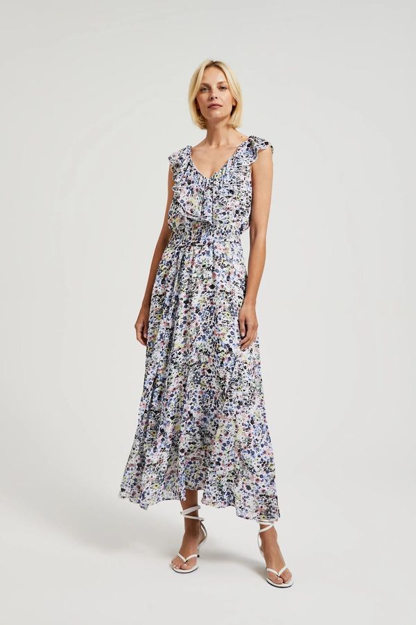 Moodo Women's floral dress with ruffles MOODO - blue