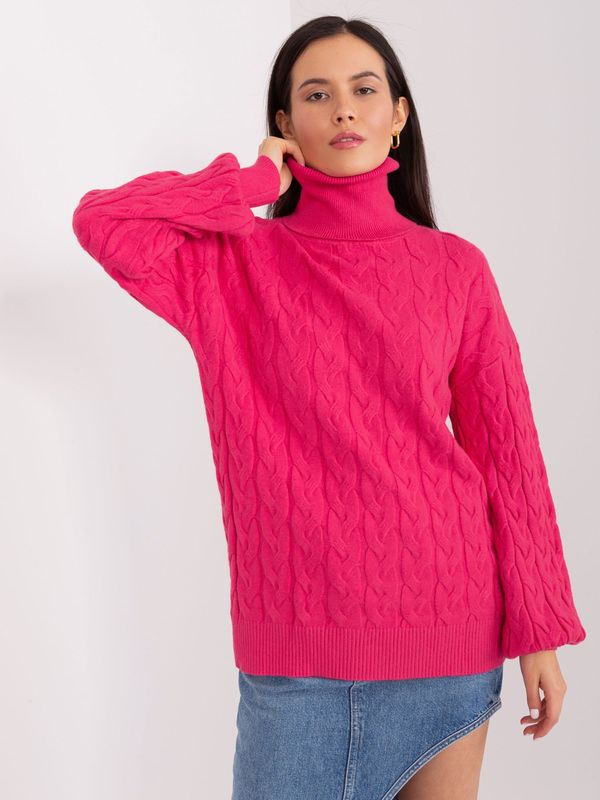 Fashionhunters Women's fuchsia turtleneck with cuffs