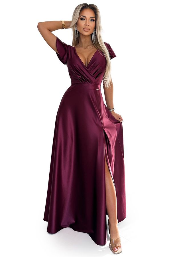 NUMOCO Women's glittering long dress with a Numoco neckline