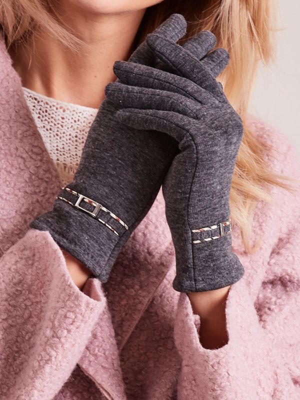 Fashionhunters Women's gloves with dark grey buckle