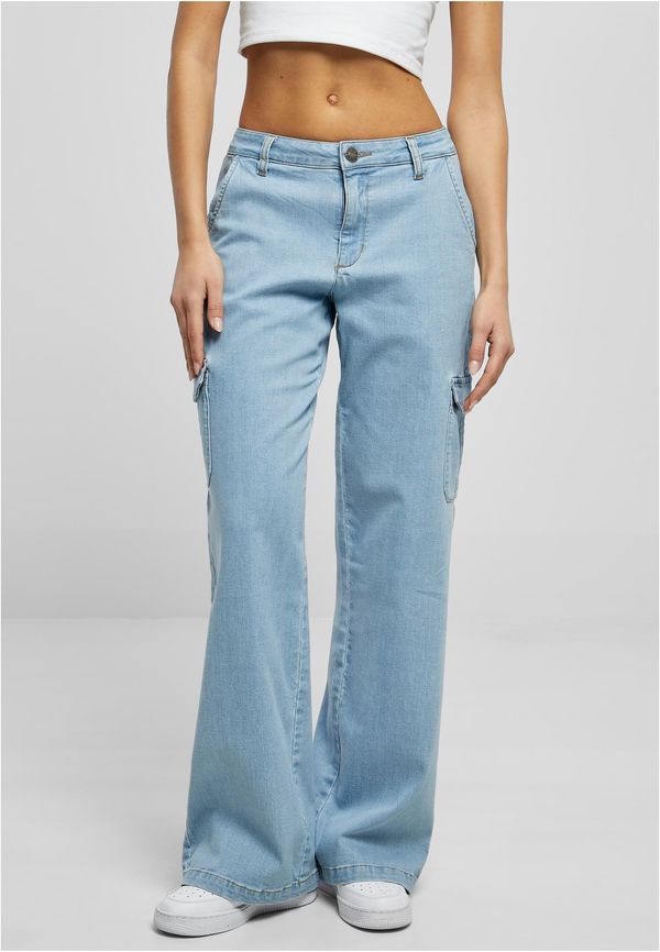 Urban Classics Women's High Waist Straight Denim Cargo Jeans - Blue