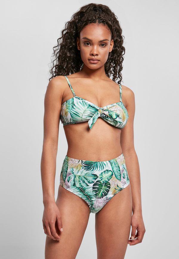 UC Ladies Women's high-waisted bikini with leaf white pattern